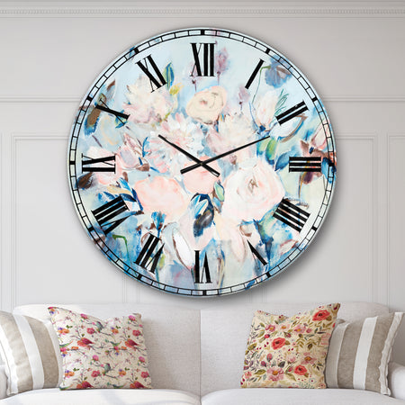 Abstract Pink Flowers Farmhouse Waterpainting  - Farmhouse Large Wall CLock