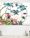 Blue Abstract Blossoming Farmhouse Flowers - Cottage 3 Panels Large Wall CLock