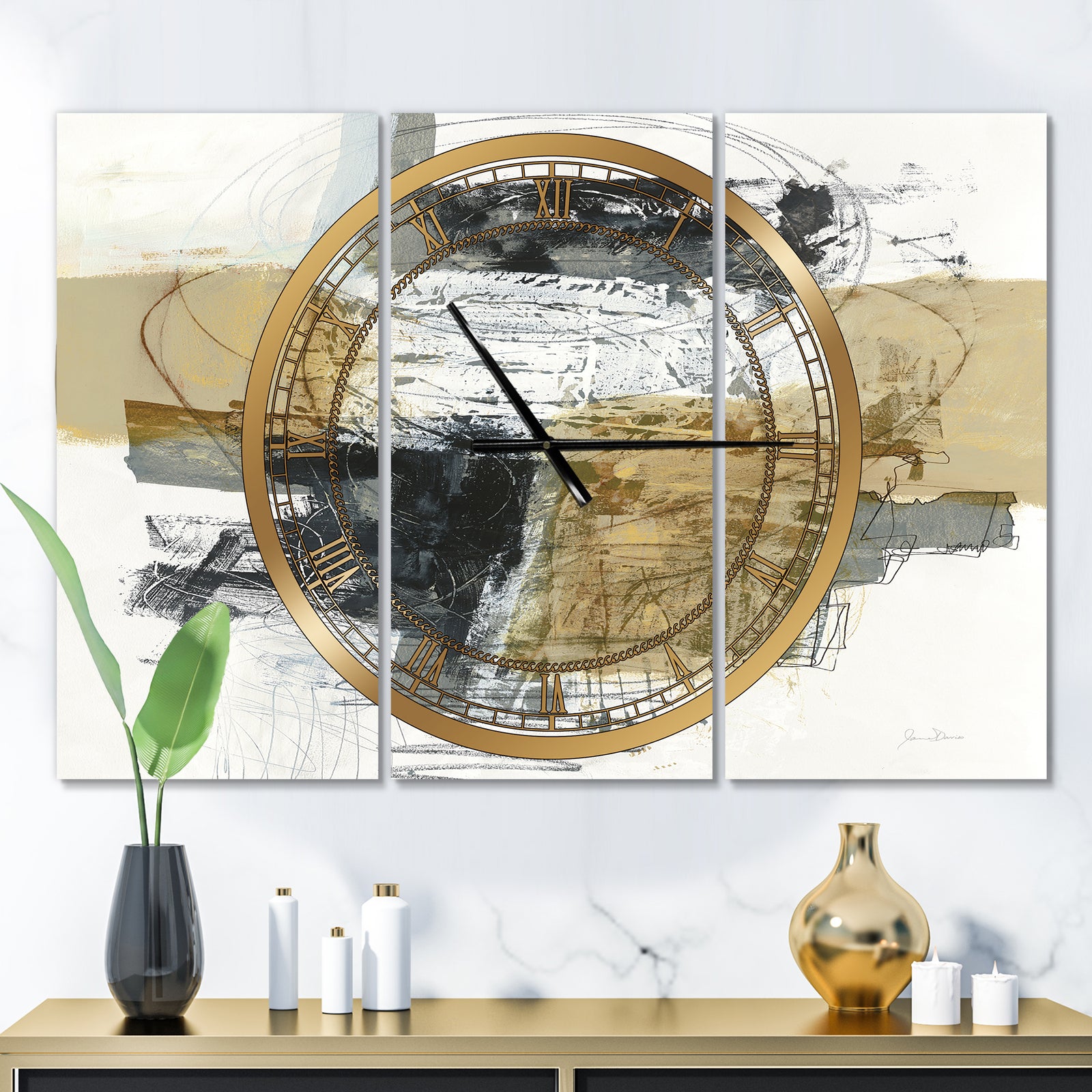 Glam Cream Dream II - Glam 3 Panels Large Wall CLock