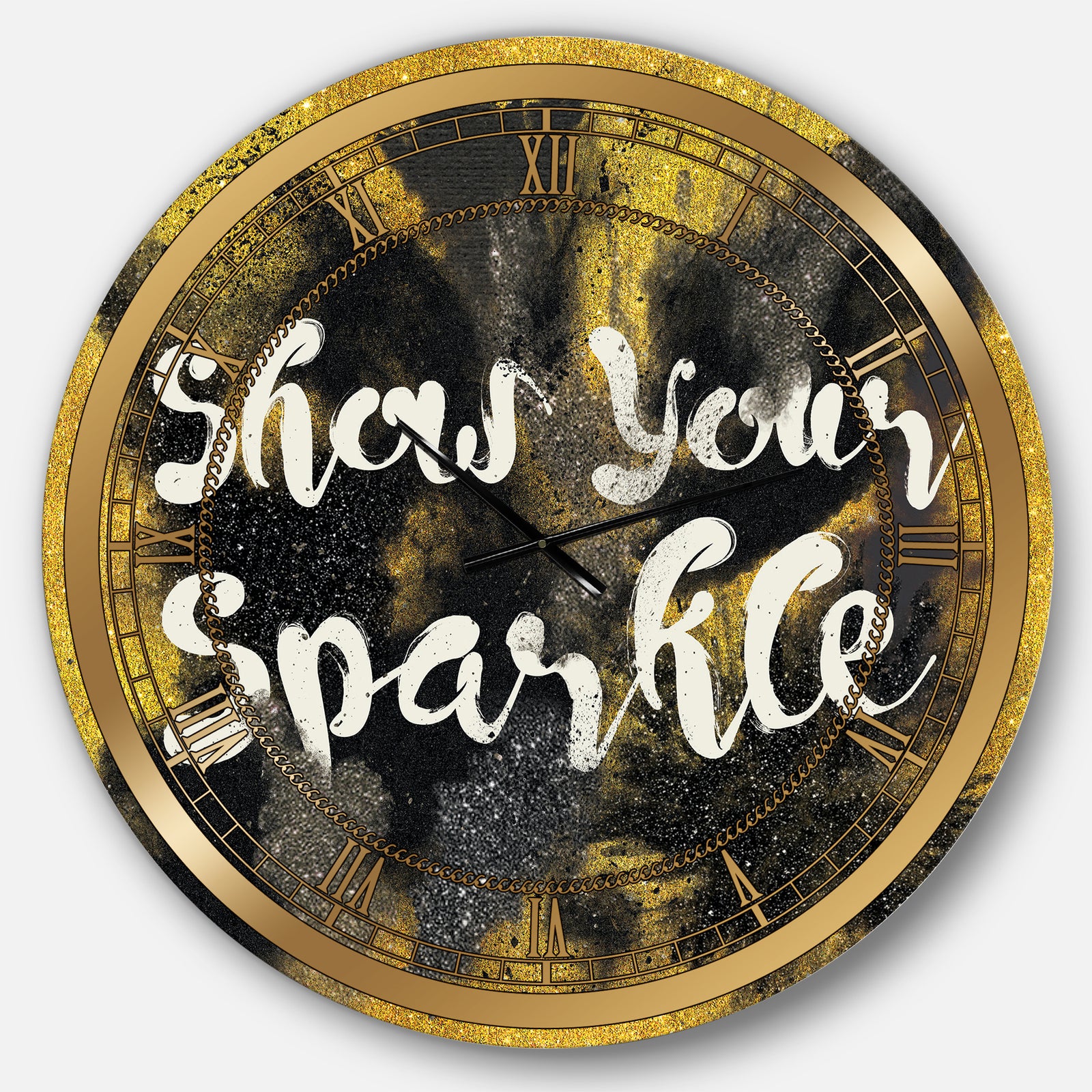 Show Your Sparkle Quote Black on Gold - Glam Large Wall CLock