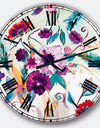 Abstract Purple And Red Farmhouse Flowers - Traditional Wall CLock