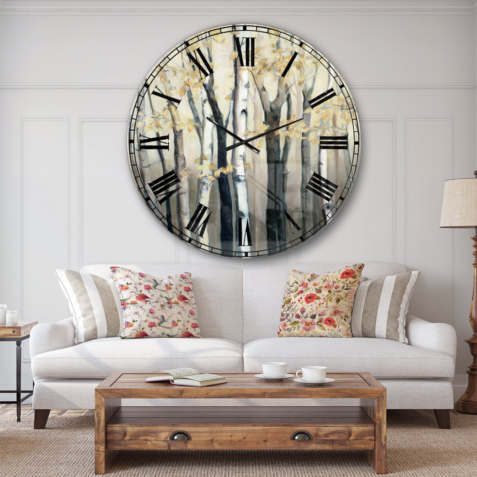 Golden Birch Forest III - Farmhouse Oversized Wall CLock
