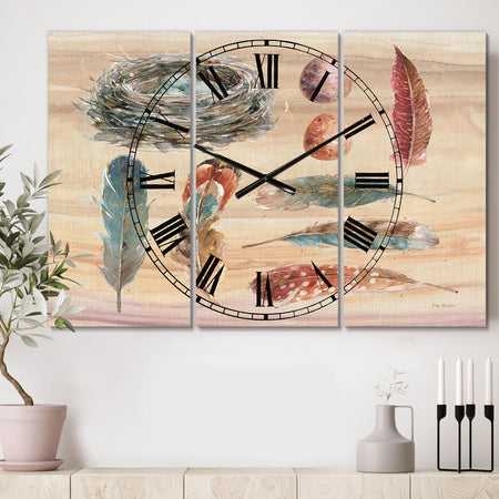 Feathers Cottage Family - Cottage 3 Panels Large Wall CLock