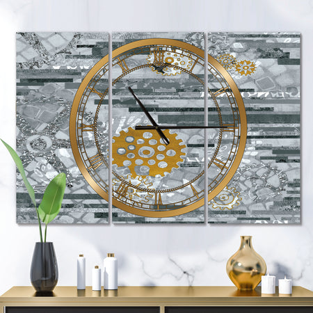 Modern Gold Timetable I - Glam 3 Panels Oversized Wall CLock