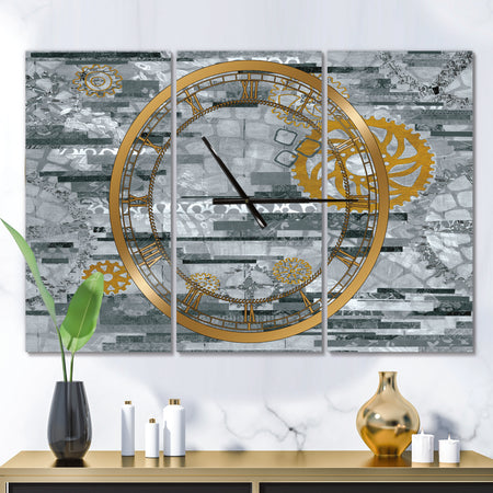 Modern Gold Timetable II - Glam 3 Panels Large Wall CLock
