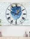 Blue Damask Feather - Cottage 3 Panels Oversized Wall CLock