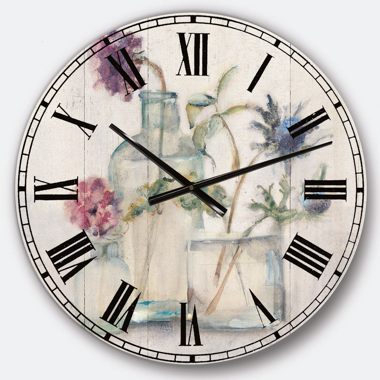 Blossoms on Birch Cottage Bouquet II - Farmhouse Large Wall CLock