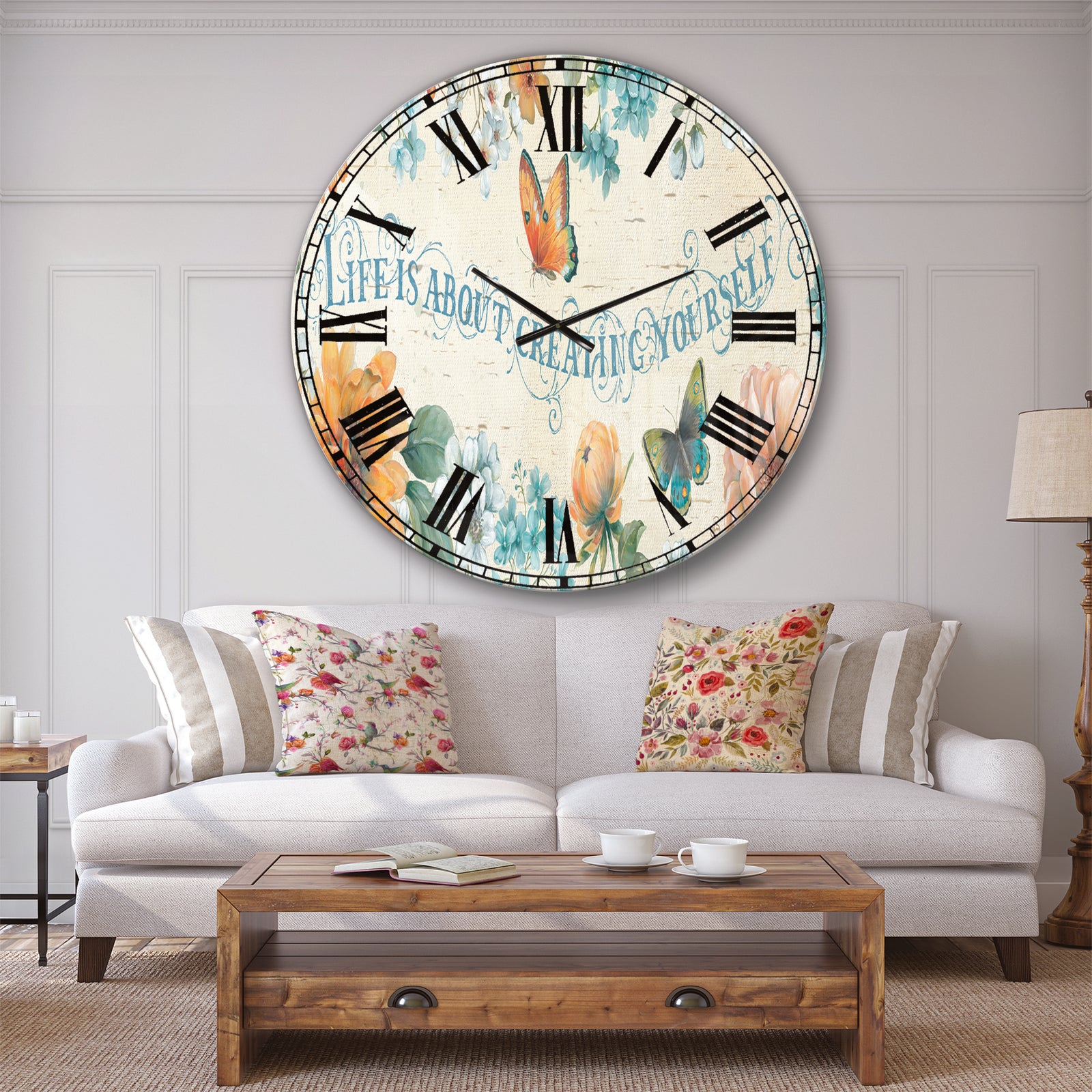 Butterfly Bloom lovely Quote - Farmhouse Large Wall CLock