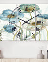 Blue Cottage Flowers Drawing II - Cottage 3 Panels Large Wall CLock