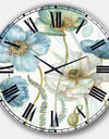 Blue Cottage Flowers Drawing II - Farmhouse Large Wall CLock