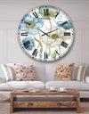 Blue Cottage Flowers Drawing II - Farmhouse Large Wall CLock