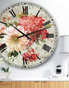 Red Painted Flowers on Vintage Postcard I - Traditional Large Wall CLock
