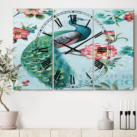 Peacock - Cottage 3 Panels Large Wall CLock