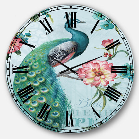 Peacock  - Floral and botanical Large Wall CLock