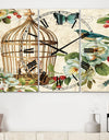 Blue Cottage Bird, Birdcage and Apple Blossoms I - Cottage 3 Panels Oversized Wall CLock