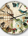 Blue Cottage Bird, Birdcage and Apple Blossoms I - Floral and botanical Large Wall CLock