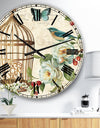 Blue Cottage Bird, Birdcage and Apple Blossoms I - Floral and botanical Large Wall CLock