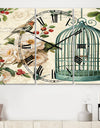 Blue Cottage Bird, Birdcage and Apple Blossoms II - Cottage 3 Panels Oversized Wall CLock