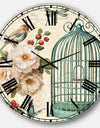 Blue Cottage Bird, Birdcage and Apple Blossoms II - Floral and botanical Wall CLock