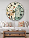 Blue Cottage Bird, Birdcage and Apple Blossoms II - Floral and botanical Wall CLock