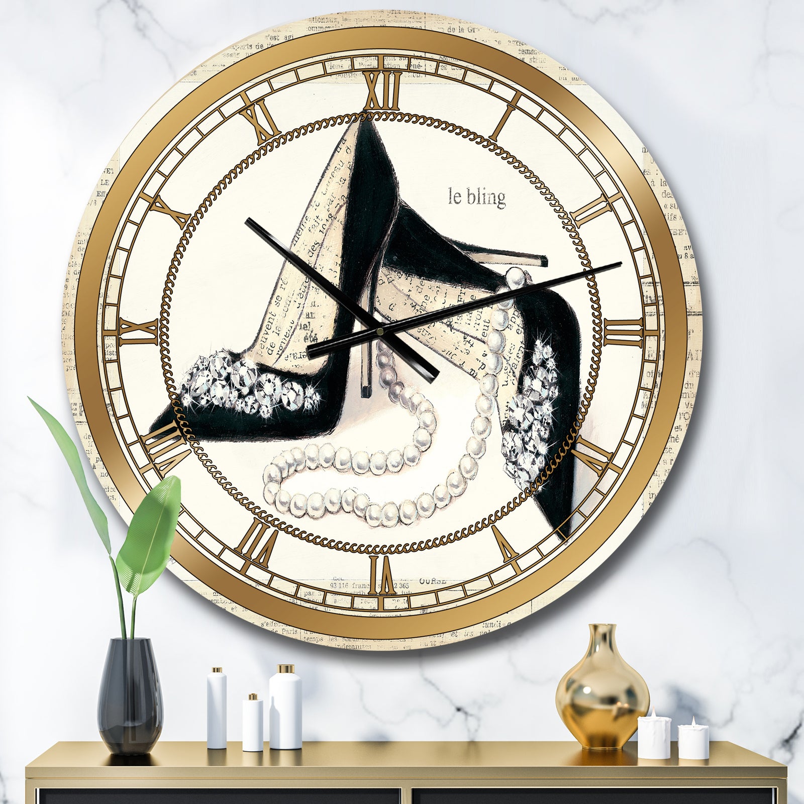 Silver Orchid Borella 'Chic Galm Closet I - Glam Large Wall Clock