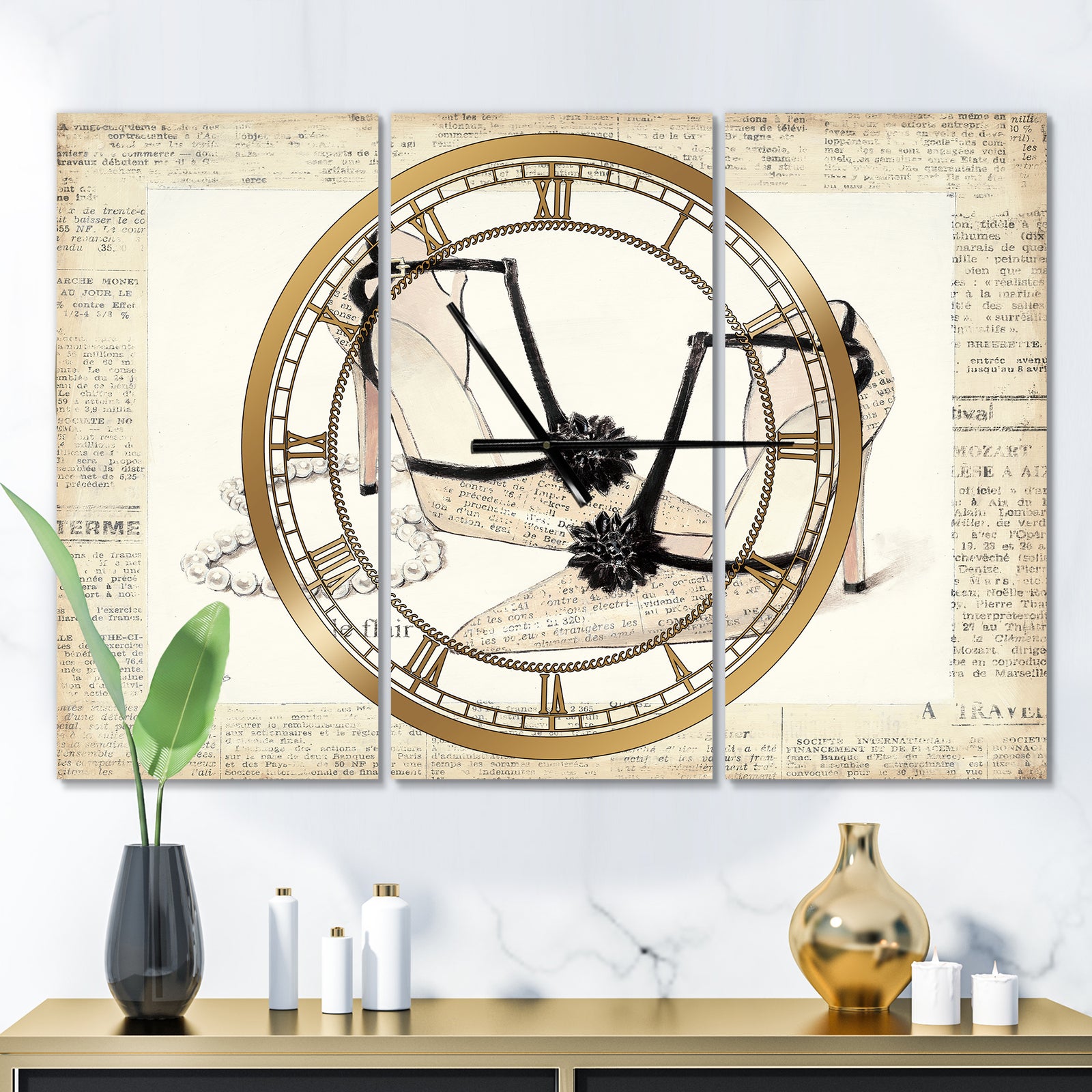 Chic Galm Closet III - Glam 3 Panels Oversized Wall CLock
