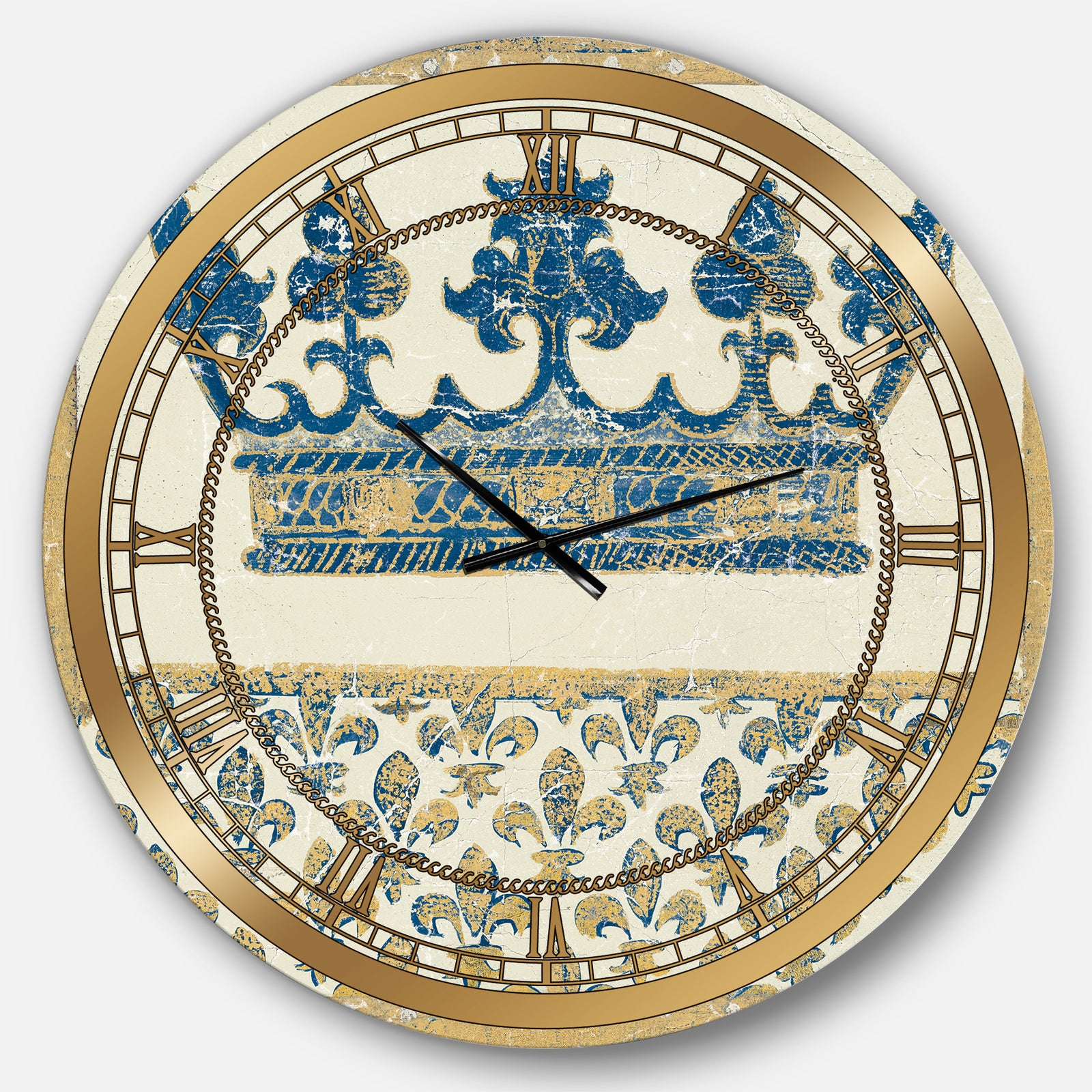 Fleur de Lis Gold Crown - Ornate Glam Large Wall CLock