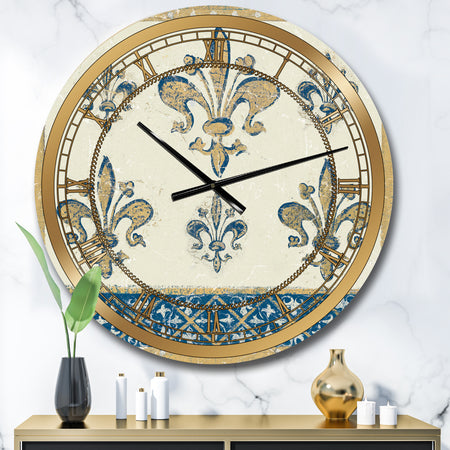 Fleur de Lis Gold Pattern - Ornate Glam Large Wall CLock