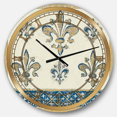 Fleur de Lis Gold Pattern - Ornate Glam Large Wall CLock