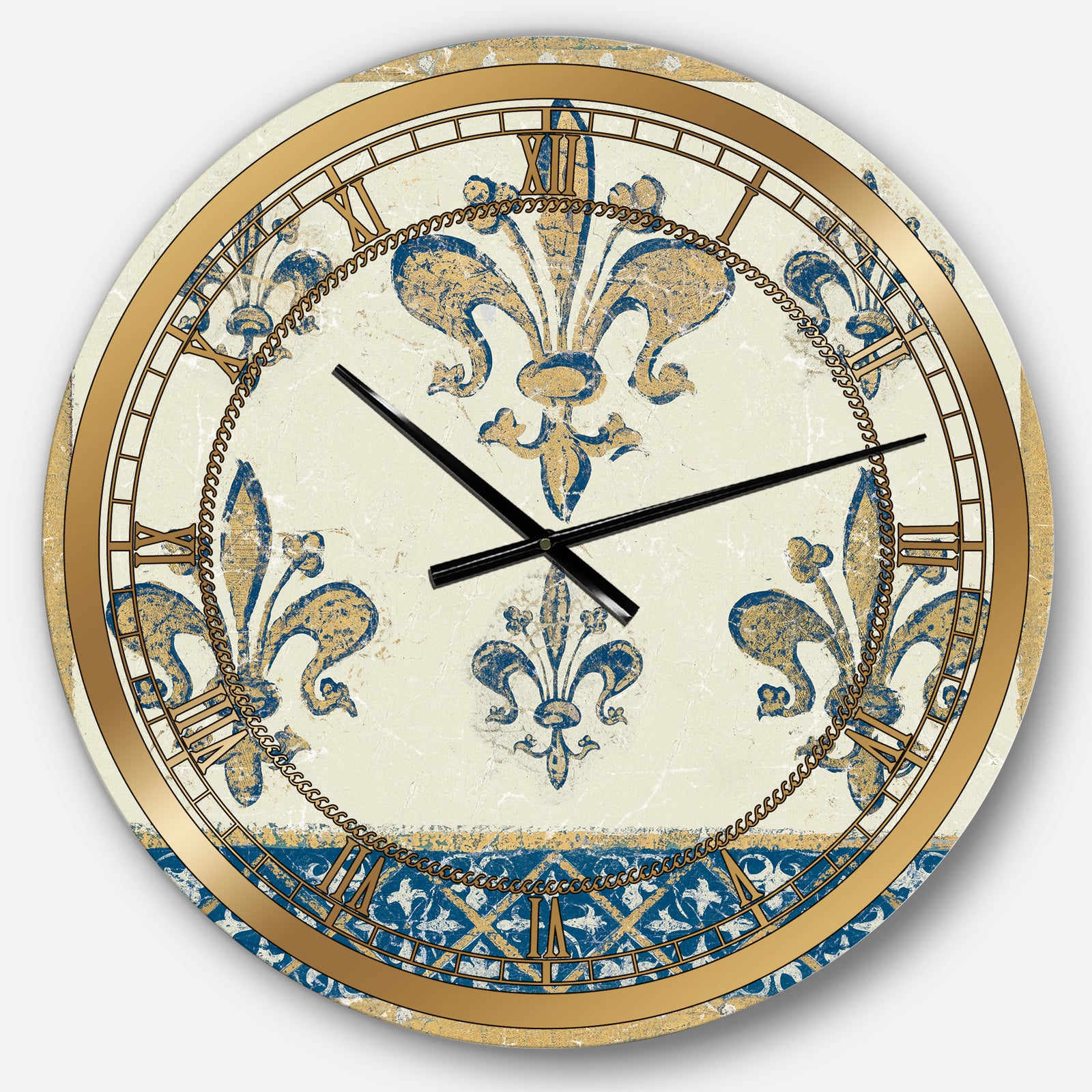 Fleur de Lis Gold Pattern - Ornate Glam Large Wall CLock