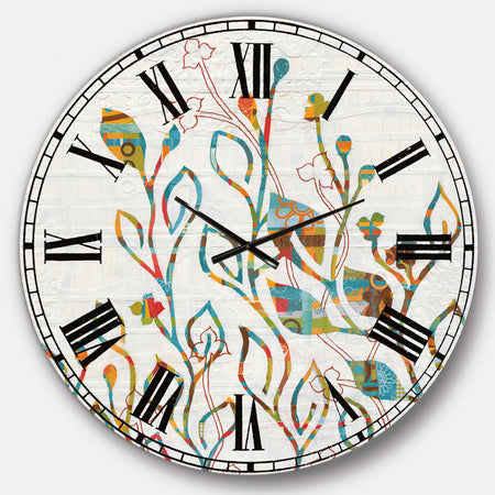 Rainbow Coloured Vines And Flowers - Cabin & Lodge Large Wall CLock