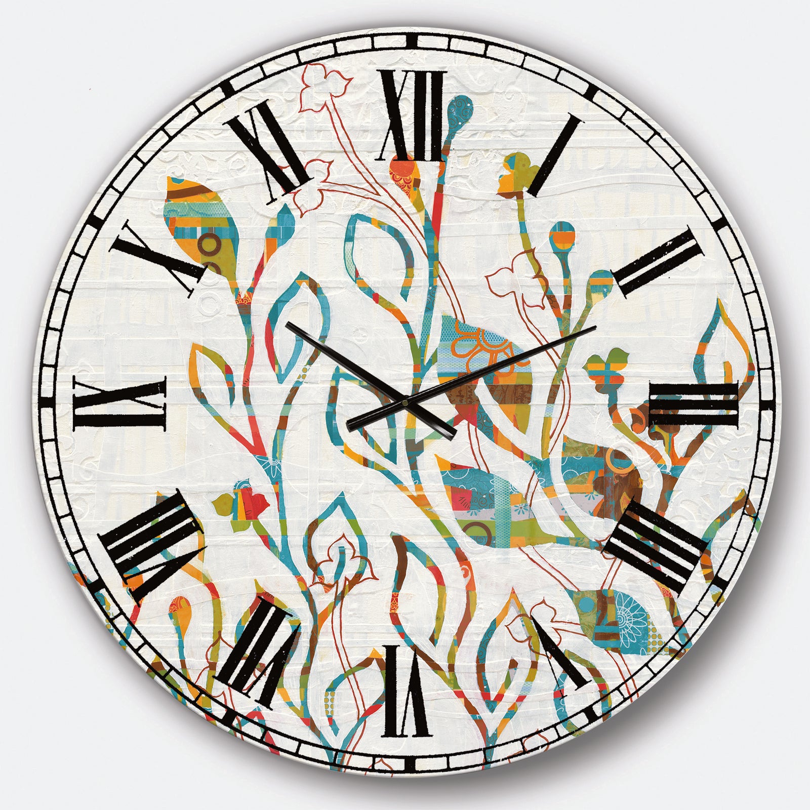 Rainbow Coloured Vines And Flowers - Cabin & Lodge Large Wall CLock