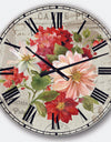 Red Painted Flowers on Vintage Postcard II - Farmhouse Wall CLock