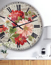 Red Painted Flowers on Vintage Postcard II - Farmhouse Wall CLock