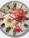 Red Painted Flowers on Vintage Postcard III - Farmhouse Large Wall CLock