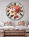 Red Painted Flowers on Vintage Postcard III - Farmhouse Large Wall CLock