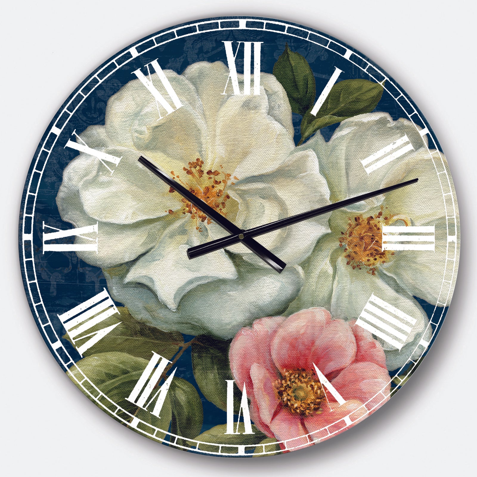 Blue Damask Flowers - Farmhouse Wall CLock