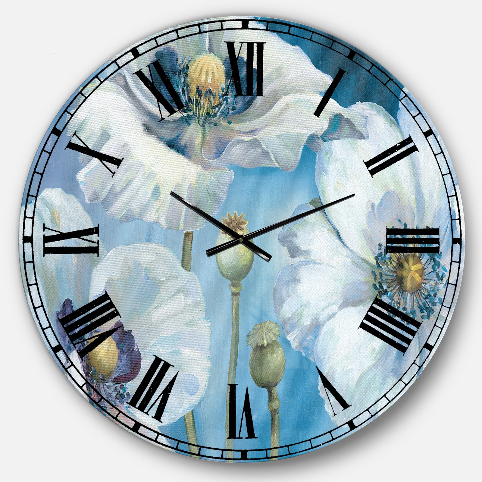 White Flower on Blue II - Farmhouse Large Wall CLock