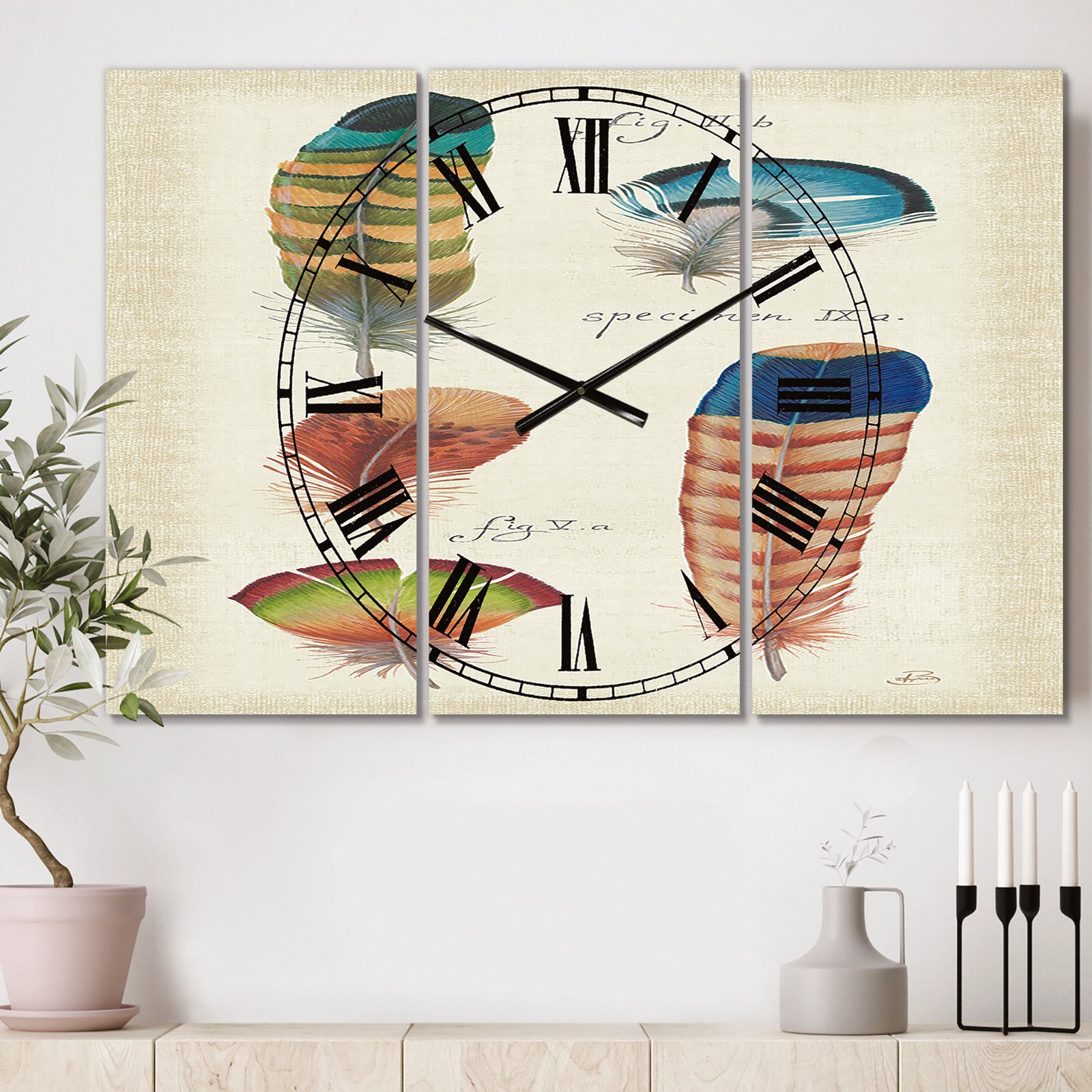 Feathers Cottage Family II - Cottage 3 Panels Oversized Wall CLock