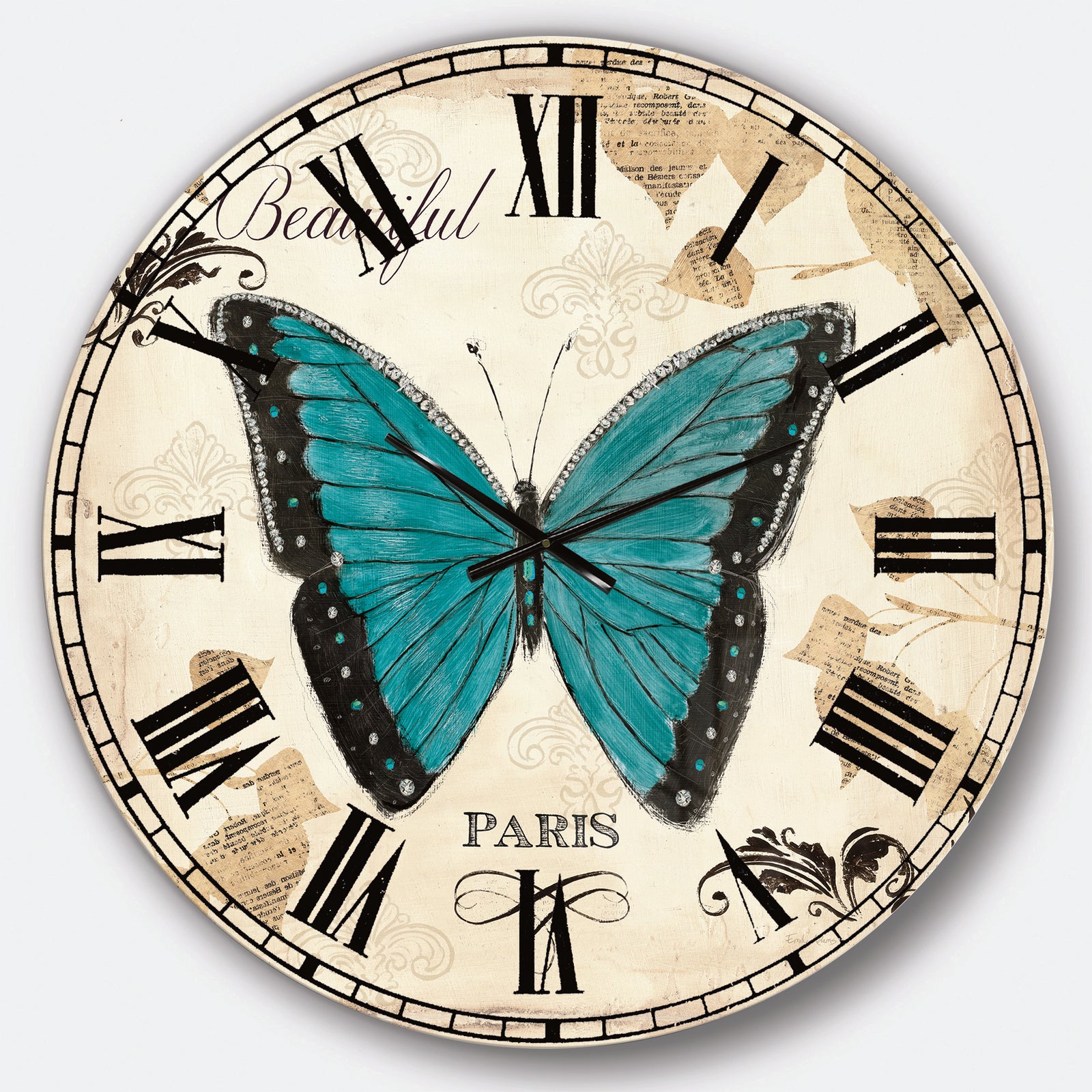 Blue Farmhouse Butterfly - Farmhouse Large Wall CLock