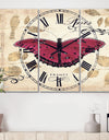 Red Farmhouse Butterfly - Cottage 3 Panels Large Wall CLock