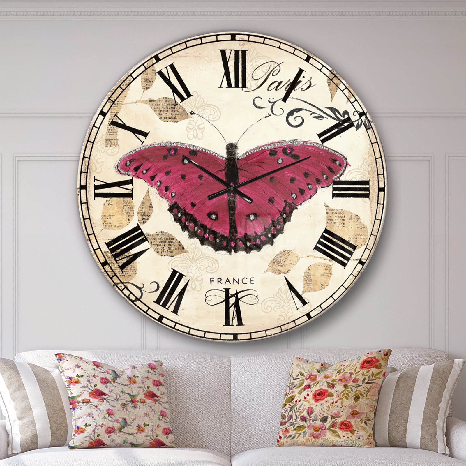 Red Farmhouse Butterfly - Farmhouse Large Wall CLock