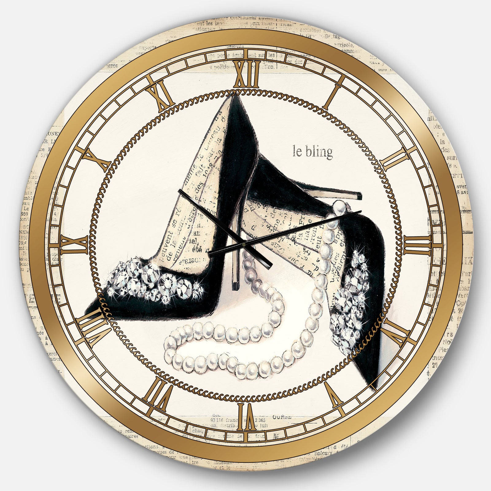 Glamorous Black Diamond Stiletto I - Glam Large Wall CLock