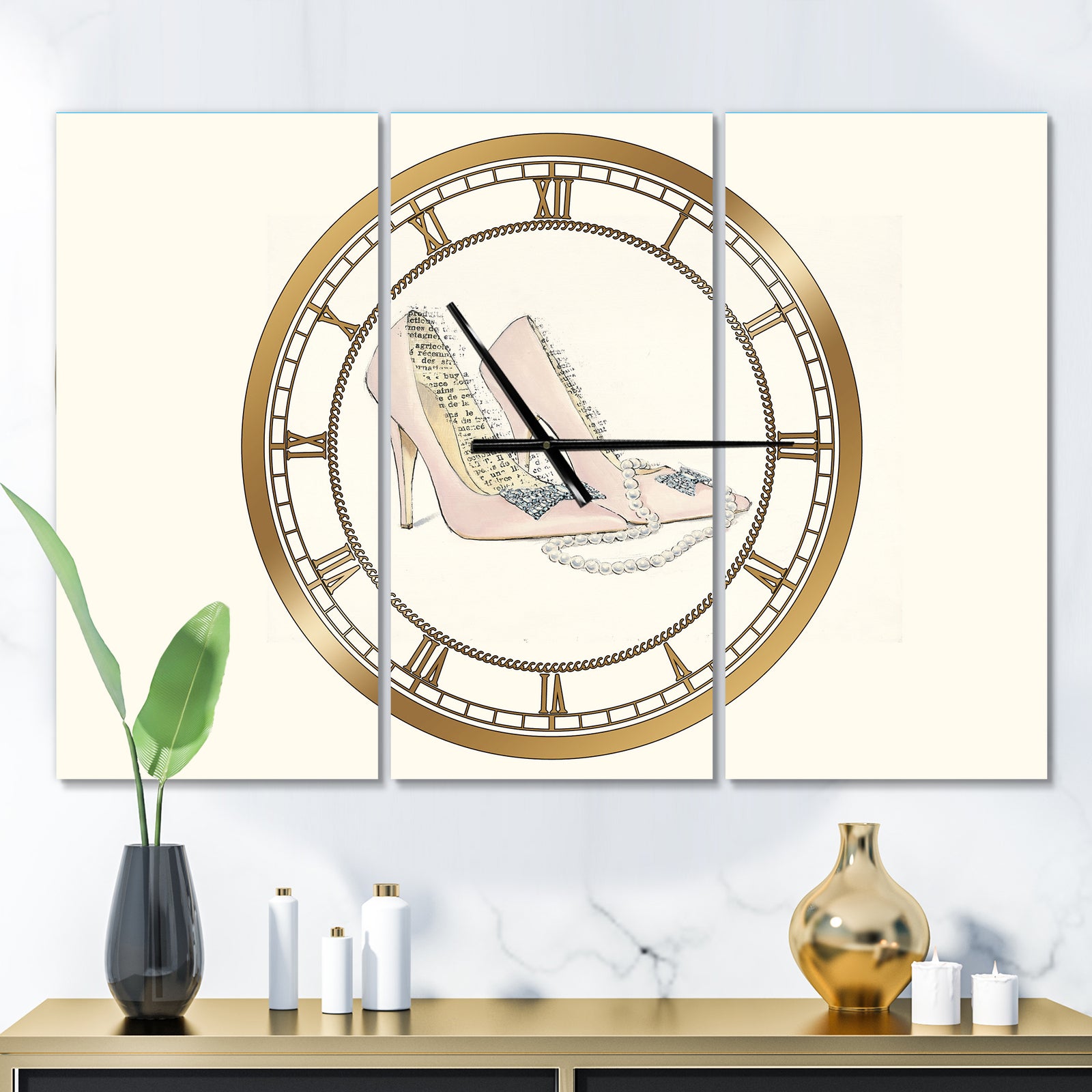 Glamorous Black Diamond Stiletto II - Glam 3 Panels Oversized Wall CLock