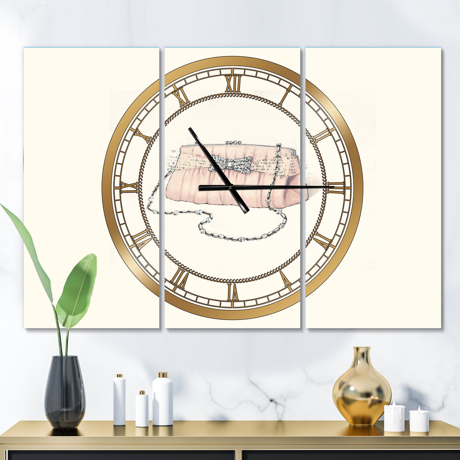 Glamorous Sparkle Purse II - Glam 3 Panels Large Wall CLock