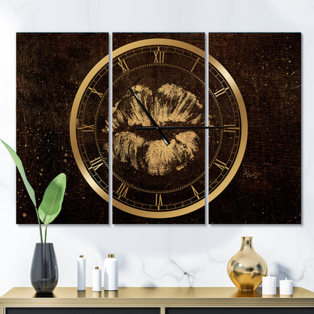 Gold Fashions Lips - Glam 3 Panels Oversized Wall CLock