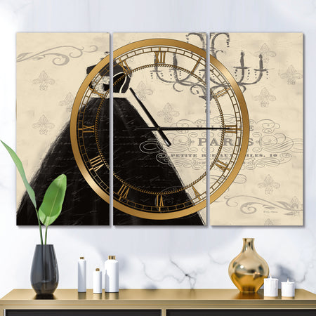 French chandeliers Couture IV - Glam 3 Panels Oversized Wall CLock