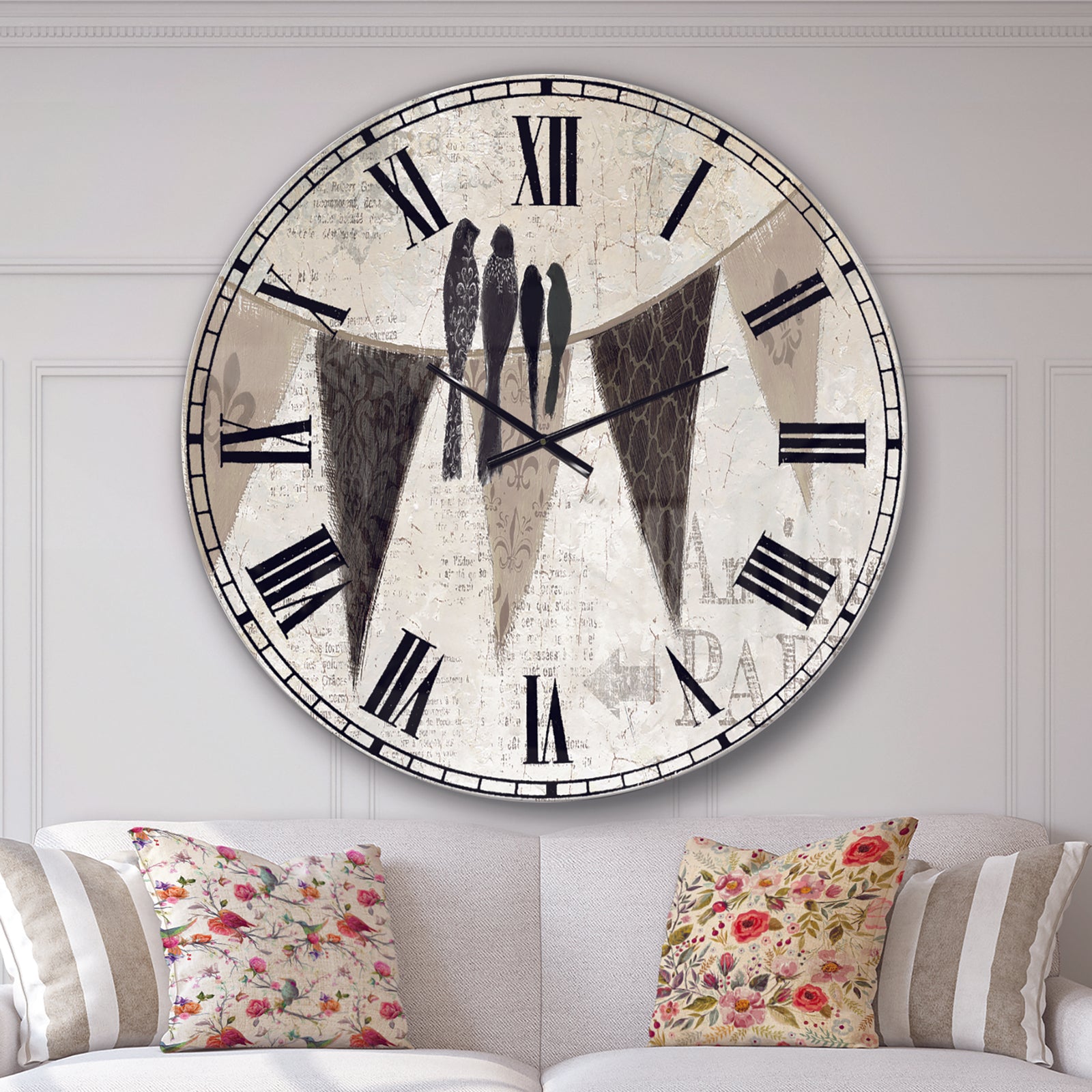 French Bird Flea Market - Farmhouse Large Wall CLock