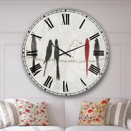 Red Catching Up Bird Family - Farmhouse Oversized Wall CLock