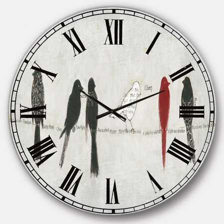 Red Catching Up Bird Family - Farmhouse Oversized Wall CLock